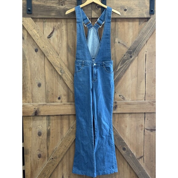 Honey Belle Flare Leg  Jumpsuit Women's Sz S V Front Plunge 70s Style - Picture 2 of 4